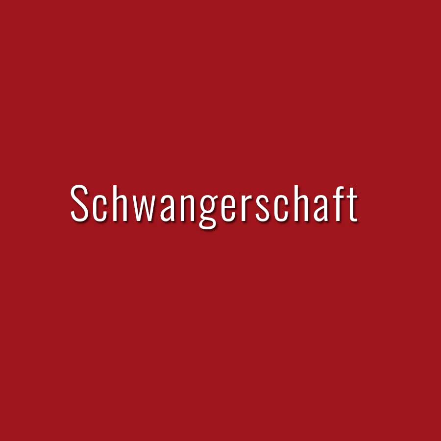Das Bild zeigt das Wort Schwangerschaft vor rotem Hintergrund.