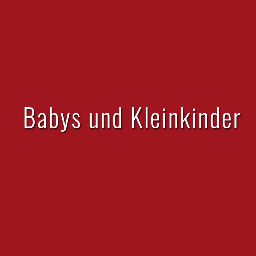 Text auf rotem Hintergrund: Babys und Kleinkinder.